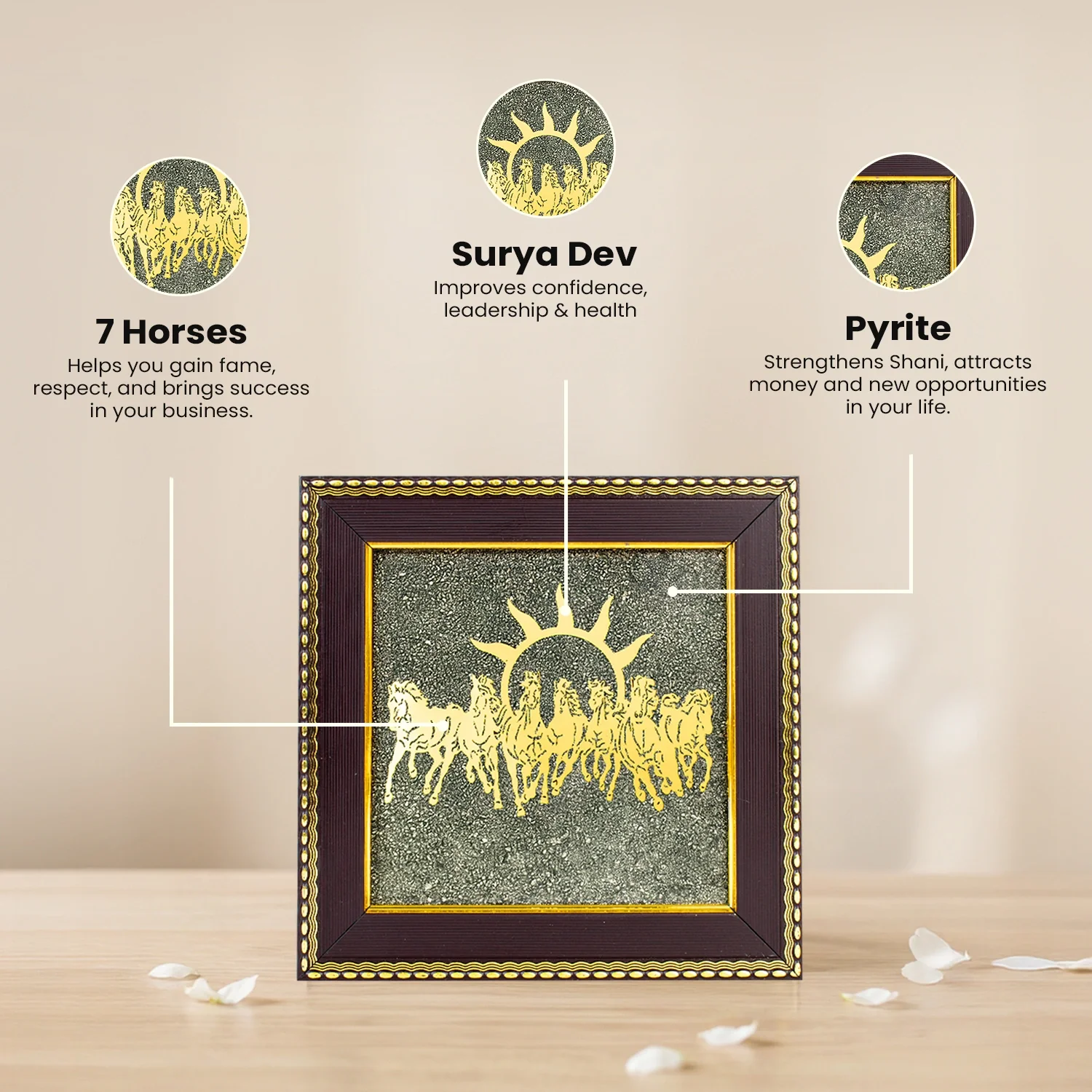 Vastu Shakti Combo – 7 Horses on Pyrite Frame with Pyrite Tortoise - Image 3