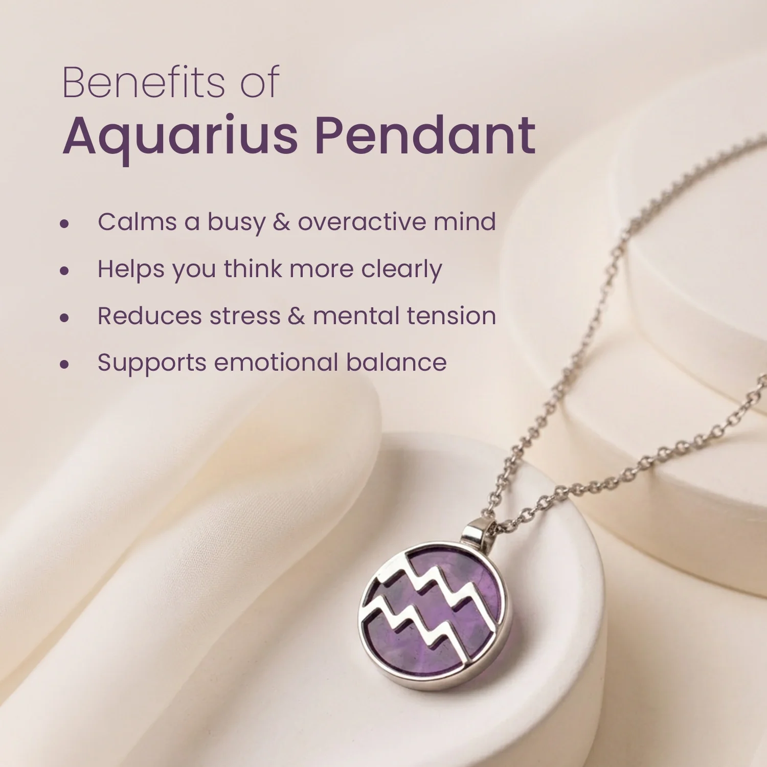 Aquarius Pendant (कुंभ राशि) with Amethyst - Image 7