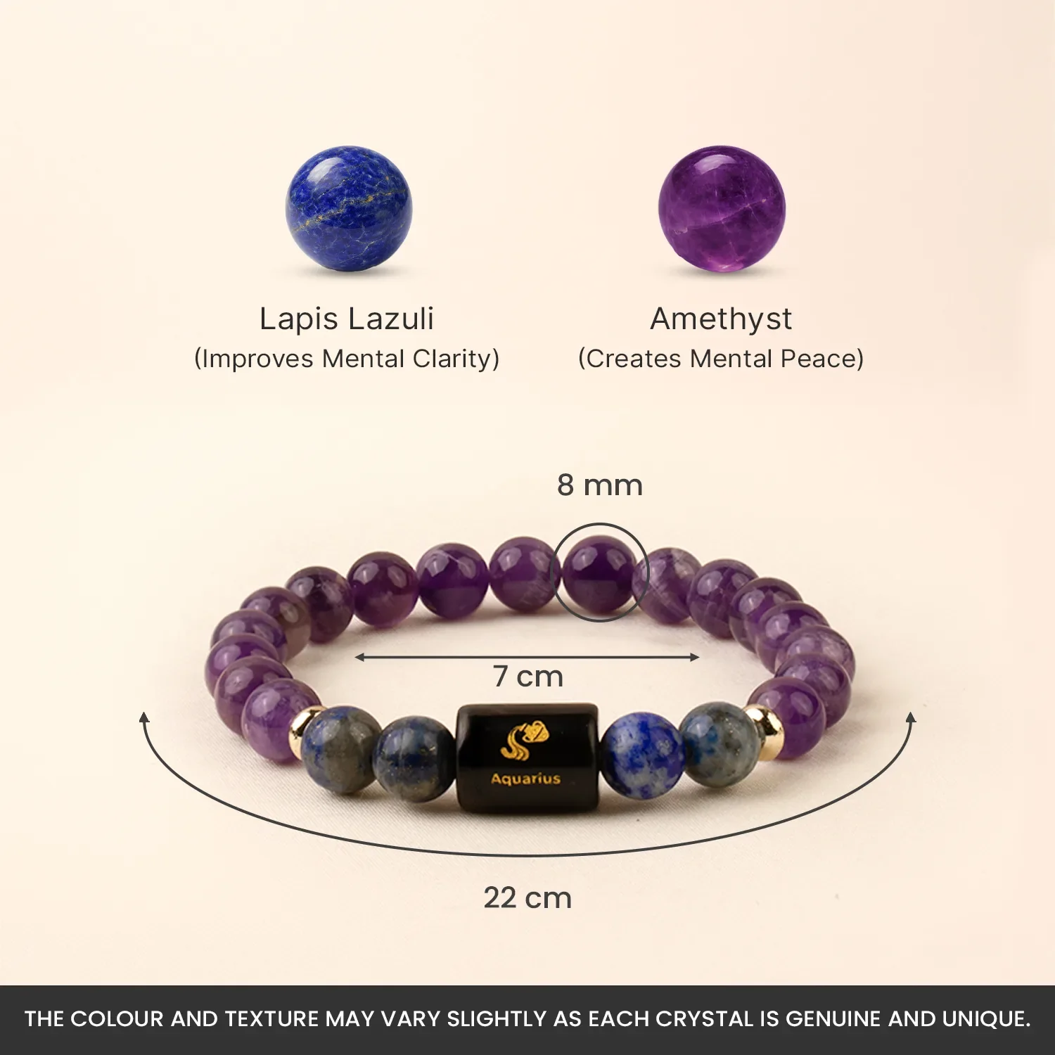 Aquarius (कुंभ राशि) Zodiac Amethyst & Lapis Lazuli Bracelet - Image 11