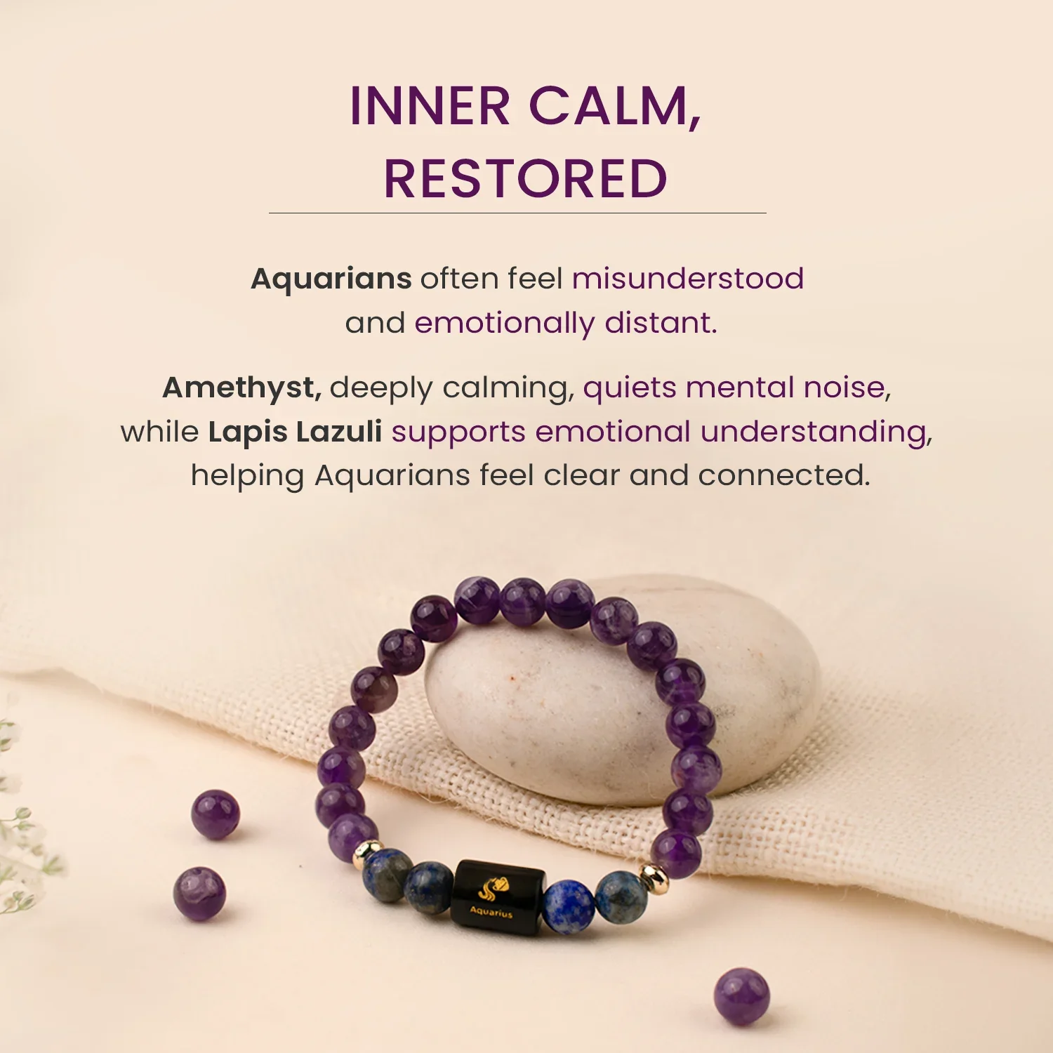 Aquarius (कुंभ राशि) Zodiac Amethyst & Lapis Lazuli Bracelet - Image 8