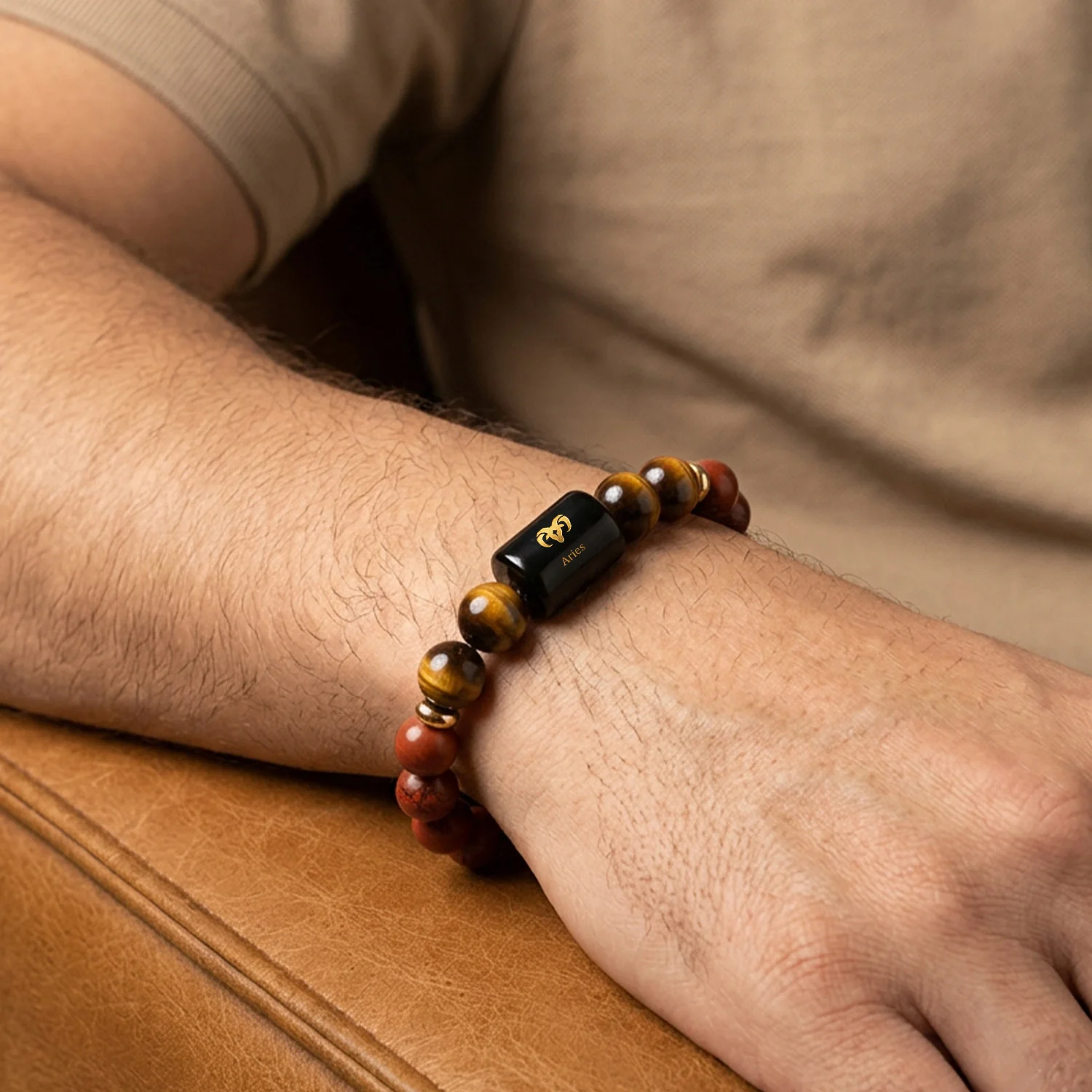 Aries (मेष राशि) Zodiac Red Jasper & Tiger Eye Bracelet - Image 3