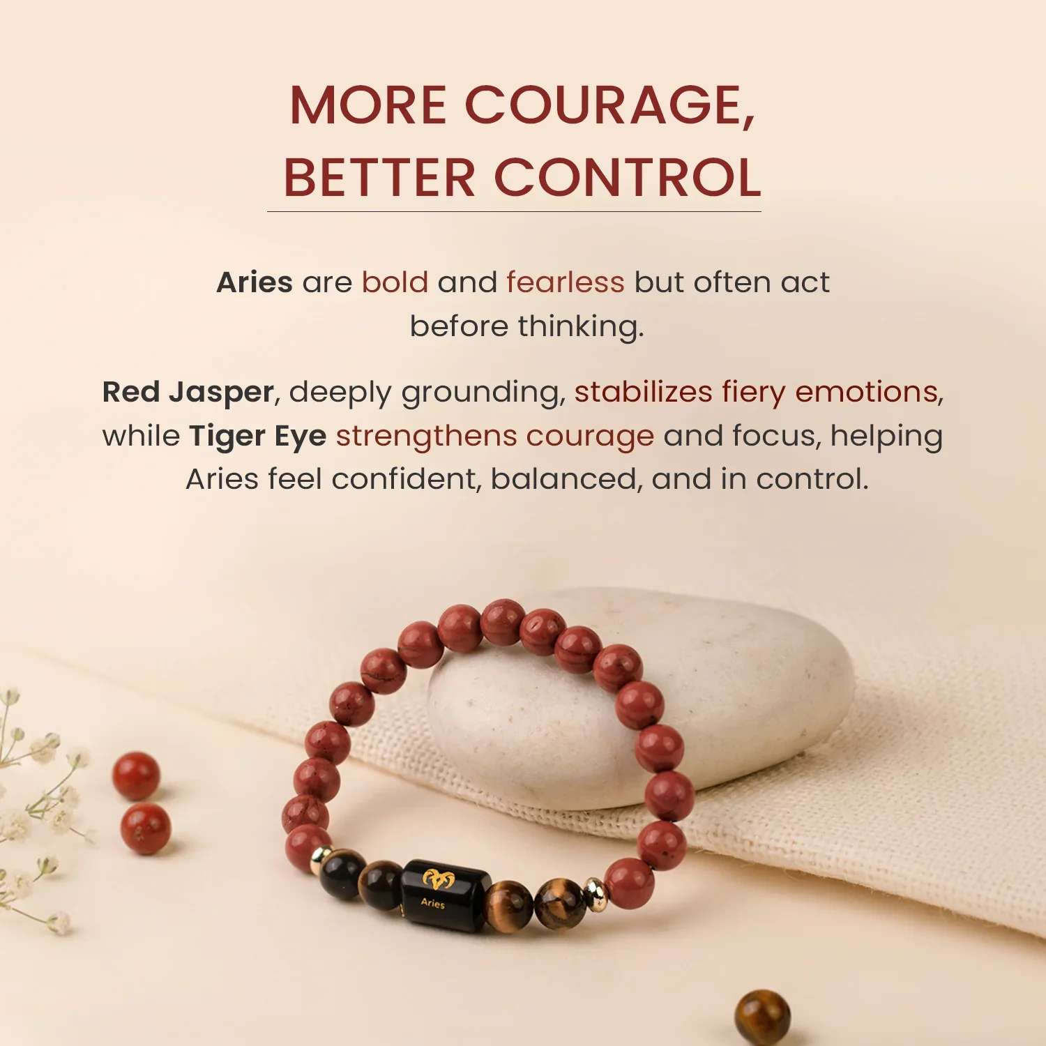 Aries (मेष राशि) Zodiac Red Jasper & Tiger Eye Bracelet - Image 8