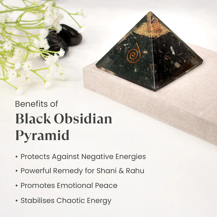 Black Obsidian Pyramid with Free Raw Square Selenite Plate - Image 6