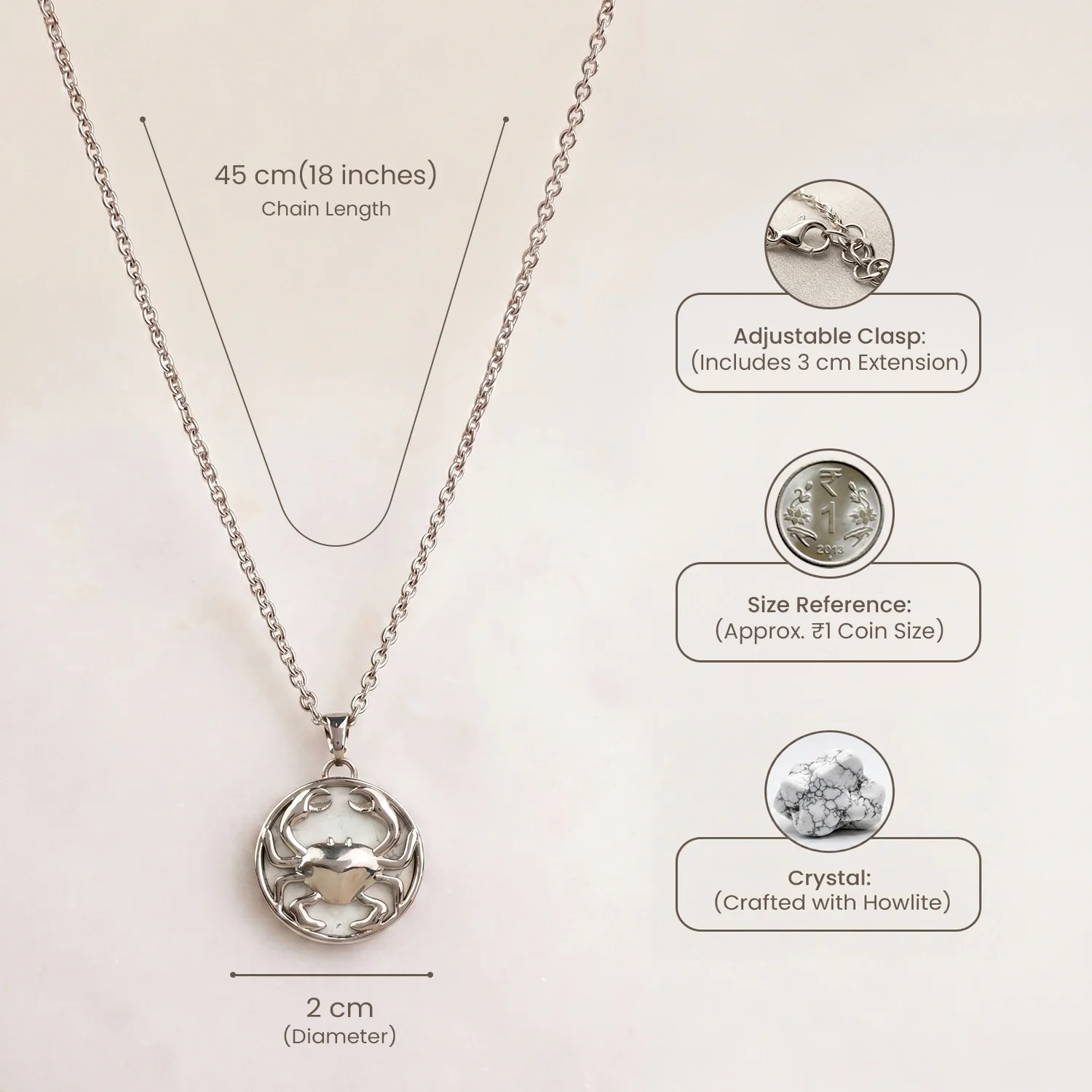 Cancer Pendant (कर्क राशि) with Howlite - Image 10