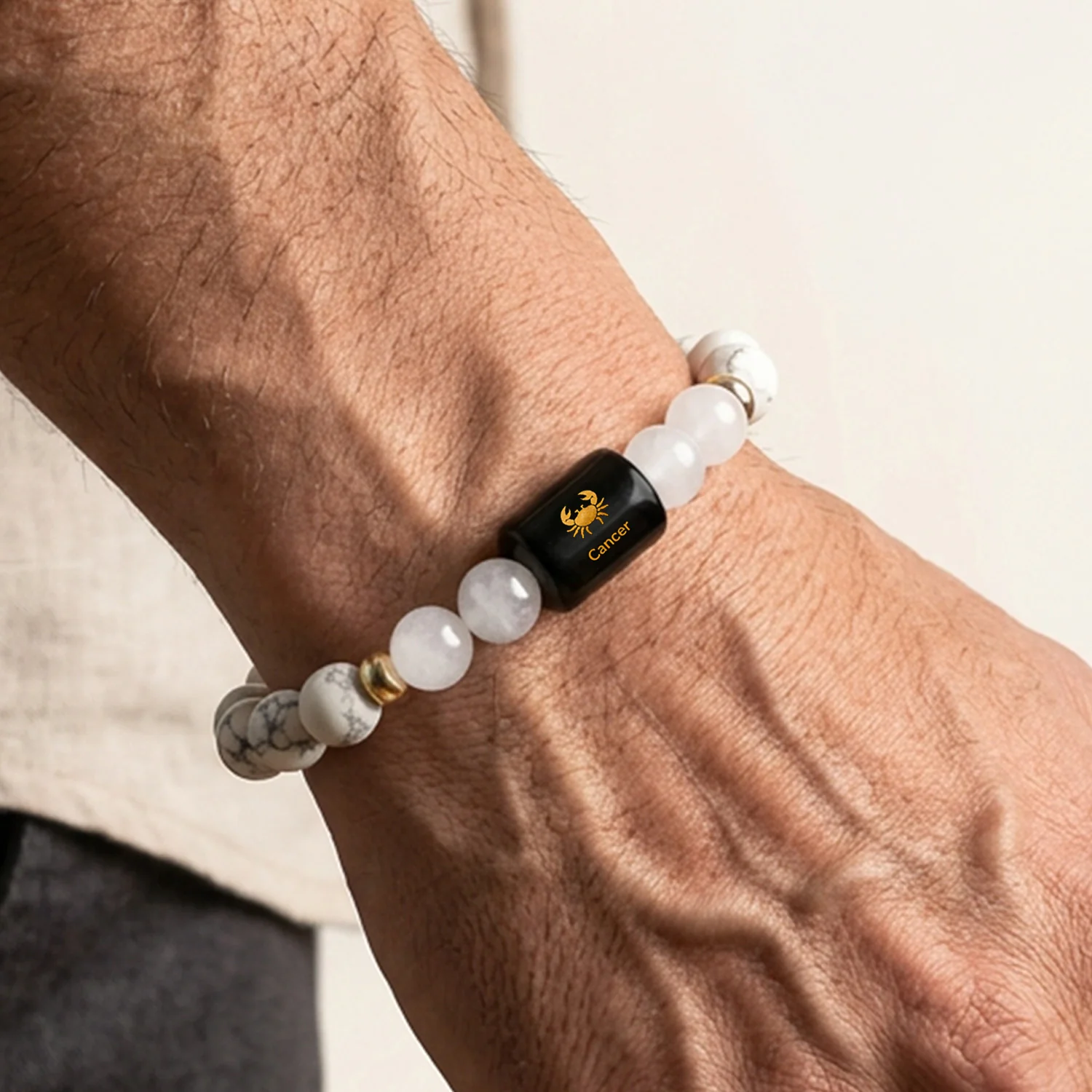 Cancer (कर्क राशि) Zodiac Howlite & Milky Quartz Bracelet - Image 3