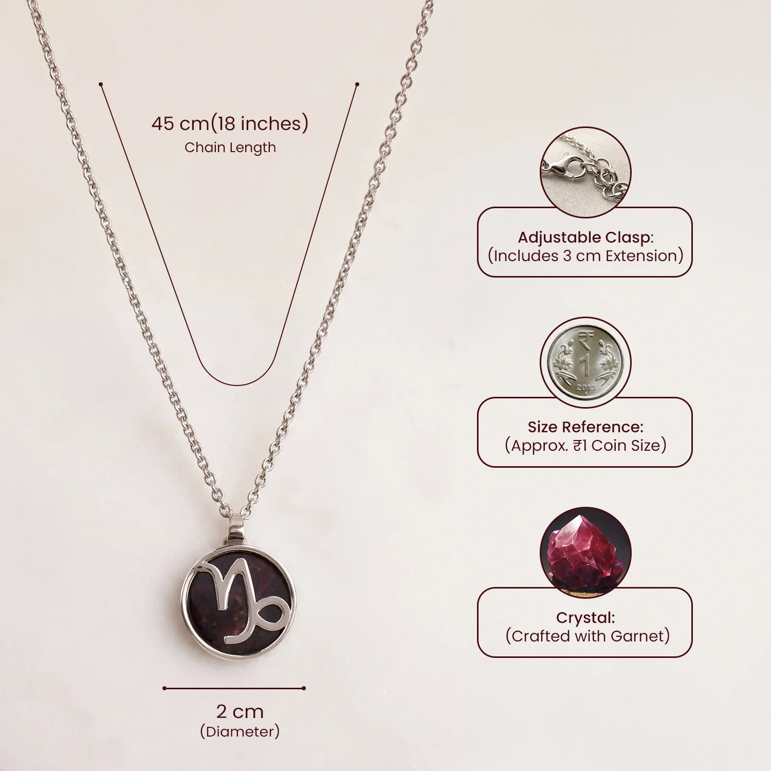 Capricorn Pendant (मकर राशि) with Garnet - Image 10