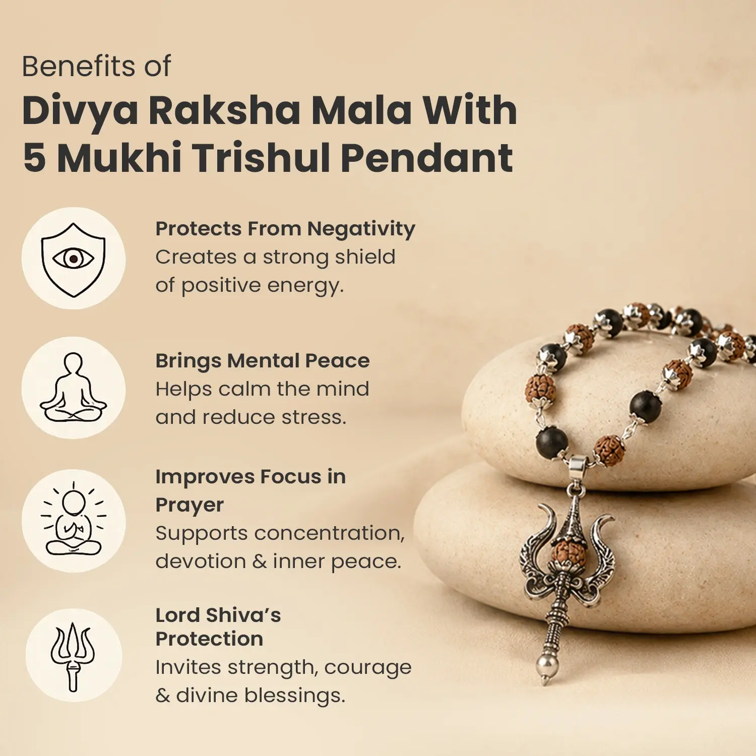 Divya Raksha Mala With 5 Mukhi Trishul Pendant - Image 5