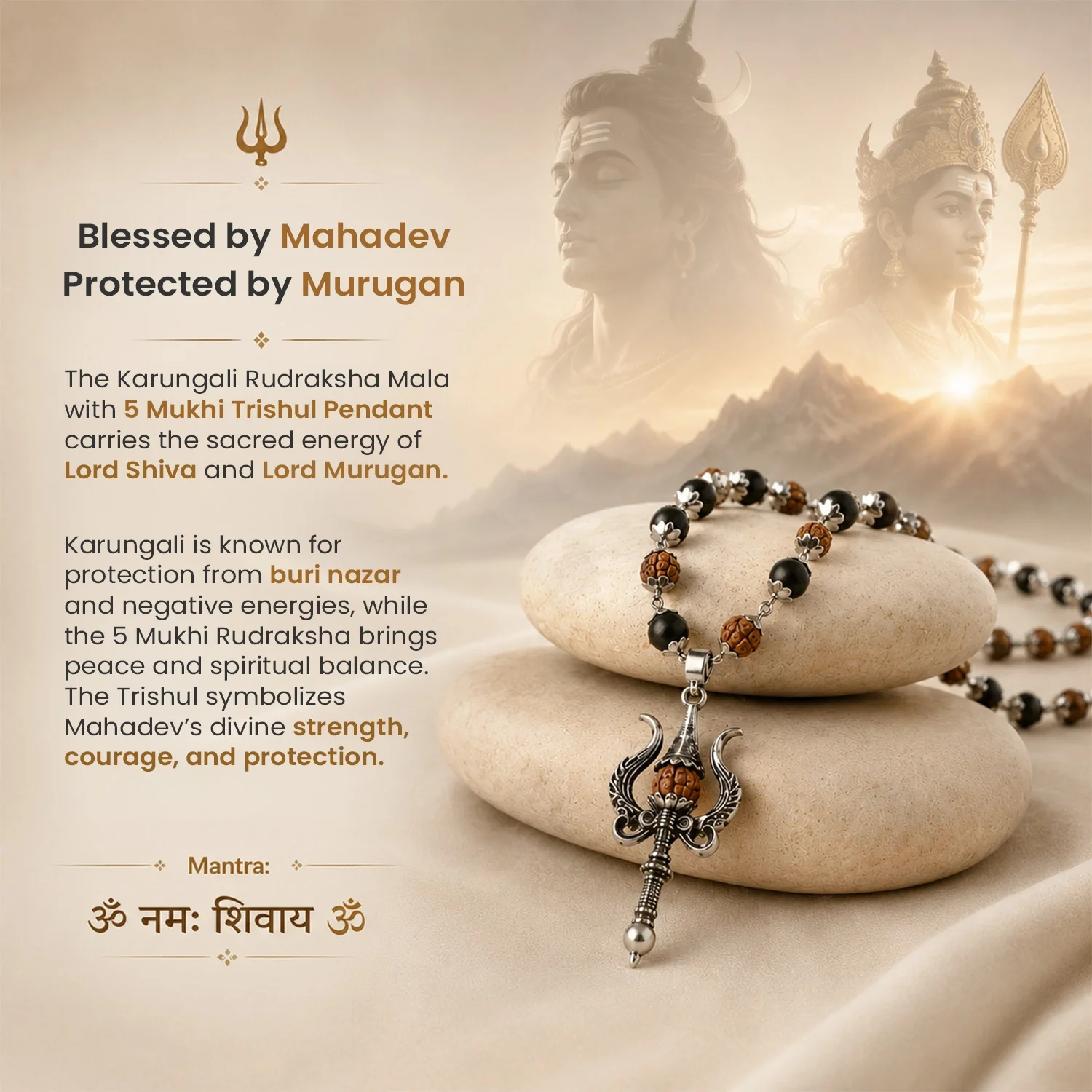 Divya Raksha Mala With 5 Mukhi Trishul Pendant - Image 6