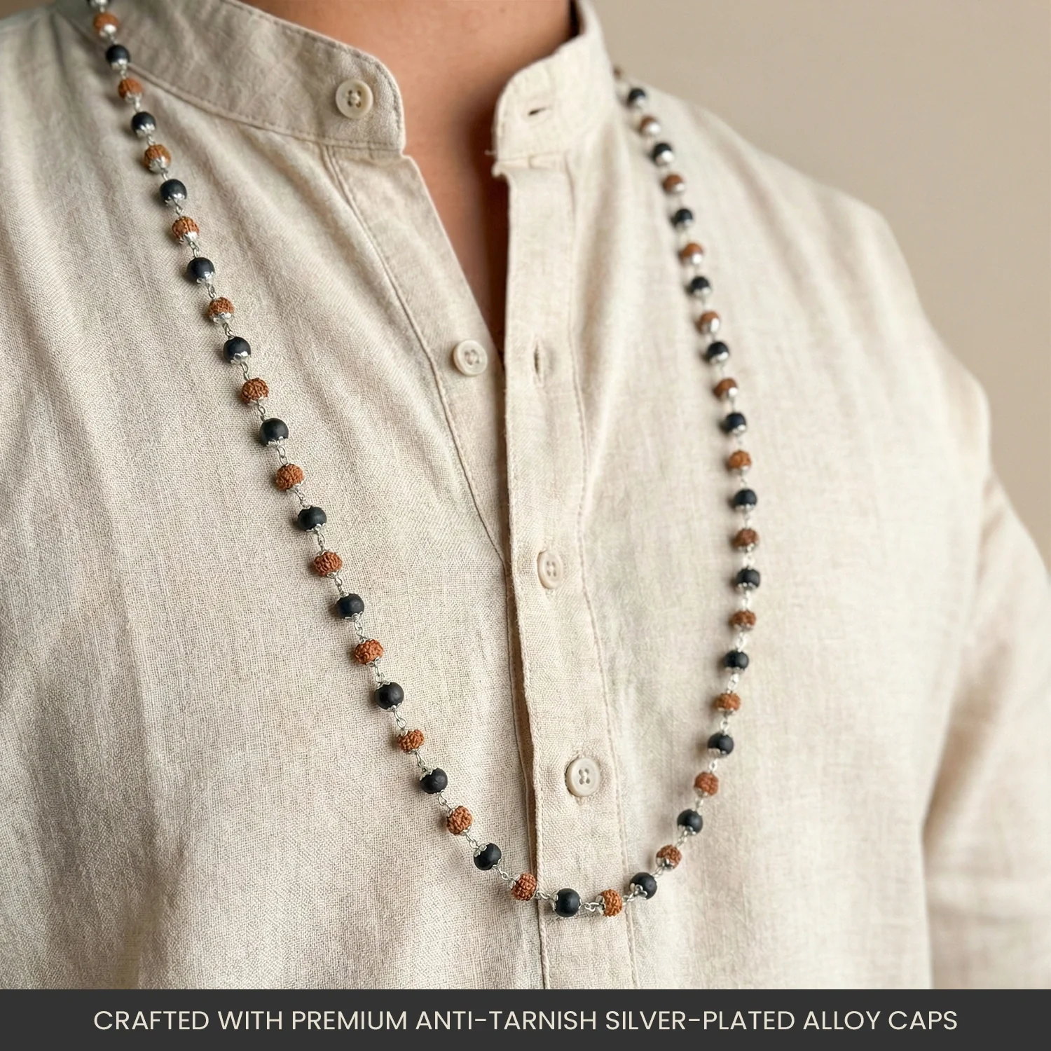 Divya Raksha Rudraksha & Karungali Mala with Silver Capping - Image 10