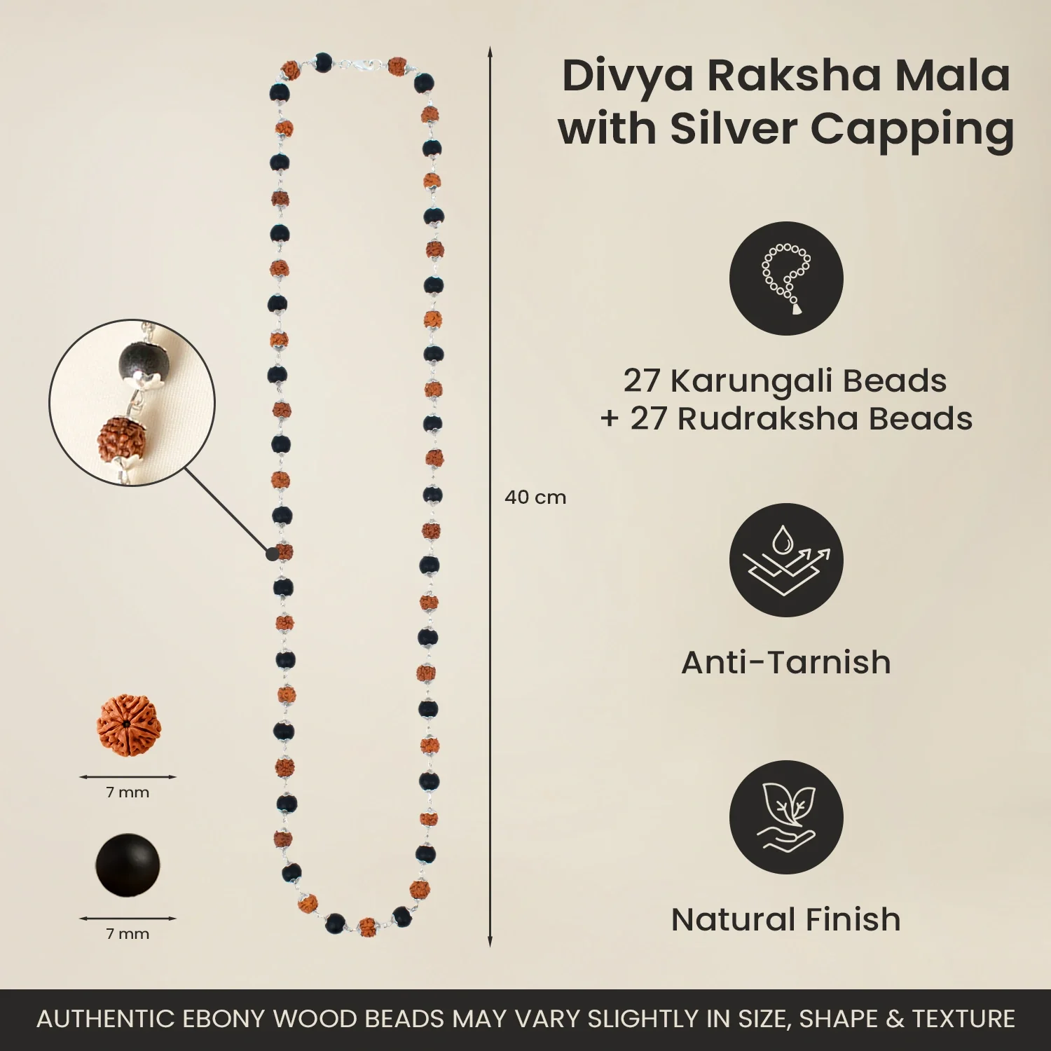 Divya Raksha Rudraksha & Karungali Mala with Silver Capping - Image 8