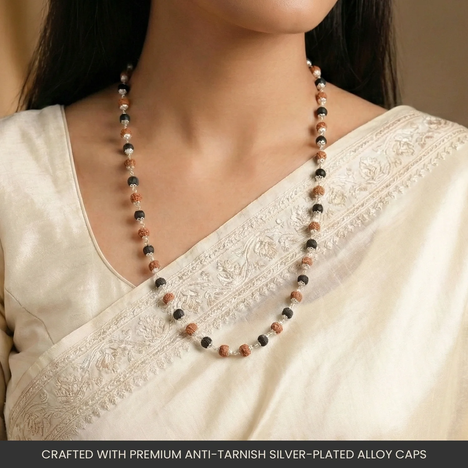 Divya Raksha Rudraksha & Karungali Mala with Silver Capping - Image 9