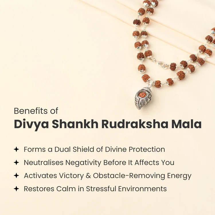 Divya Shankh Rudraksha Mala with Om Bead Karungali Mala - Image 5