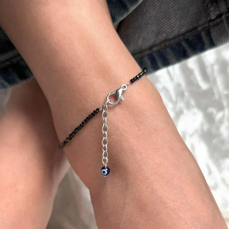 Pyrite Anklet with Free Black Tourmaline Anklet with Evil Eye Charm - Image 10