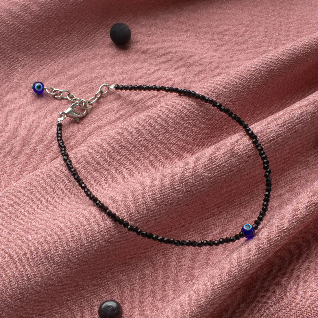 Pyrite Anklet with Free Black Tourmaline Anklet with Evil Eye Charm - Image 5