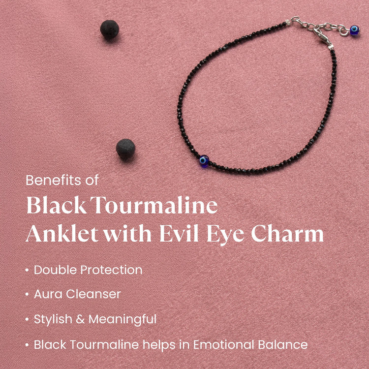 Pyrite Anklet with Free Black Tourmaline Anklet with Evil Eye Charm - Image 7