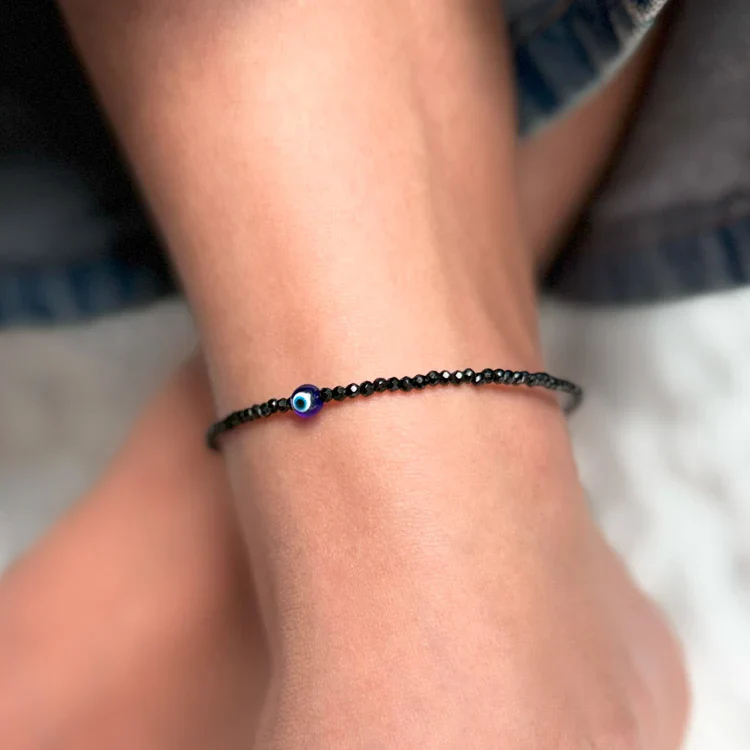 Pyrite Anklet with Free Black Tourmaline Anklet with Evil Eye Charm - Image 9