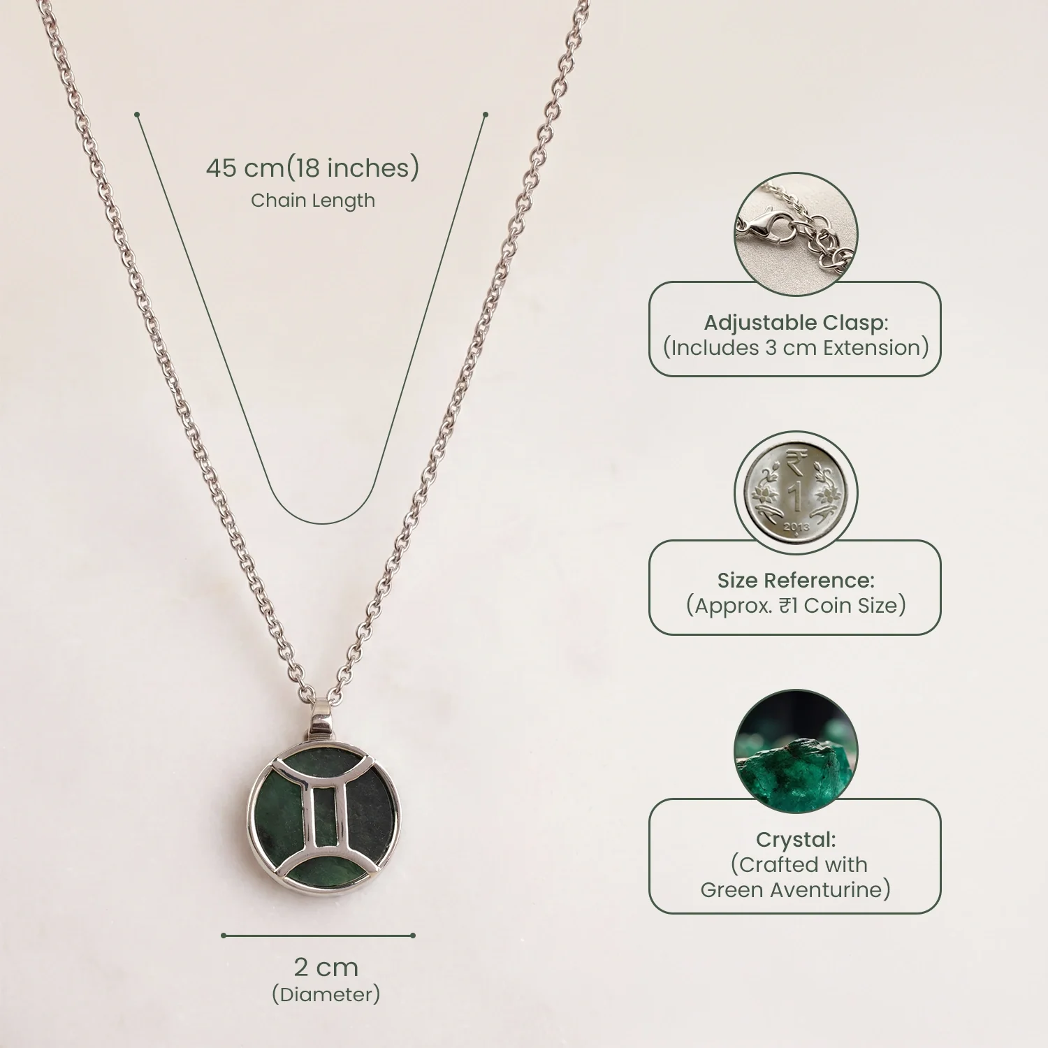 Gemini Pendant (मिथुन राशि) with Green Aventurine - Image 10
