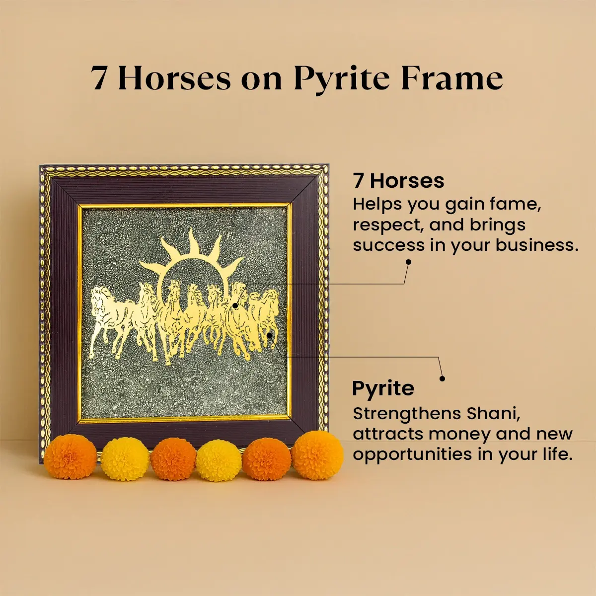 Maha Lakshmi Siddh 7 Horses on Raw Pyrite Frame - Image 4