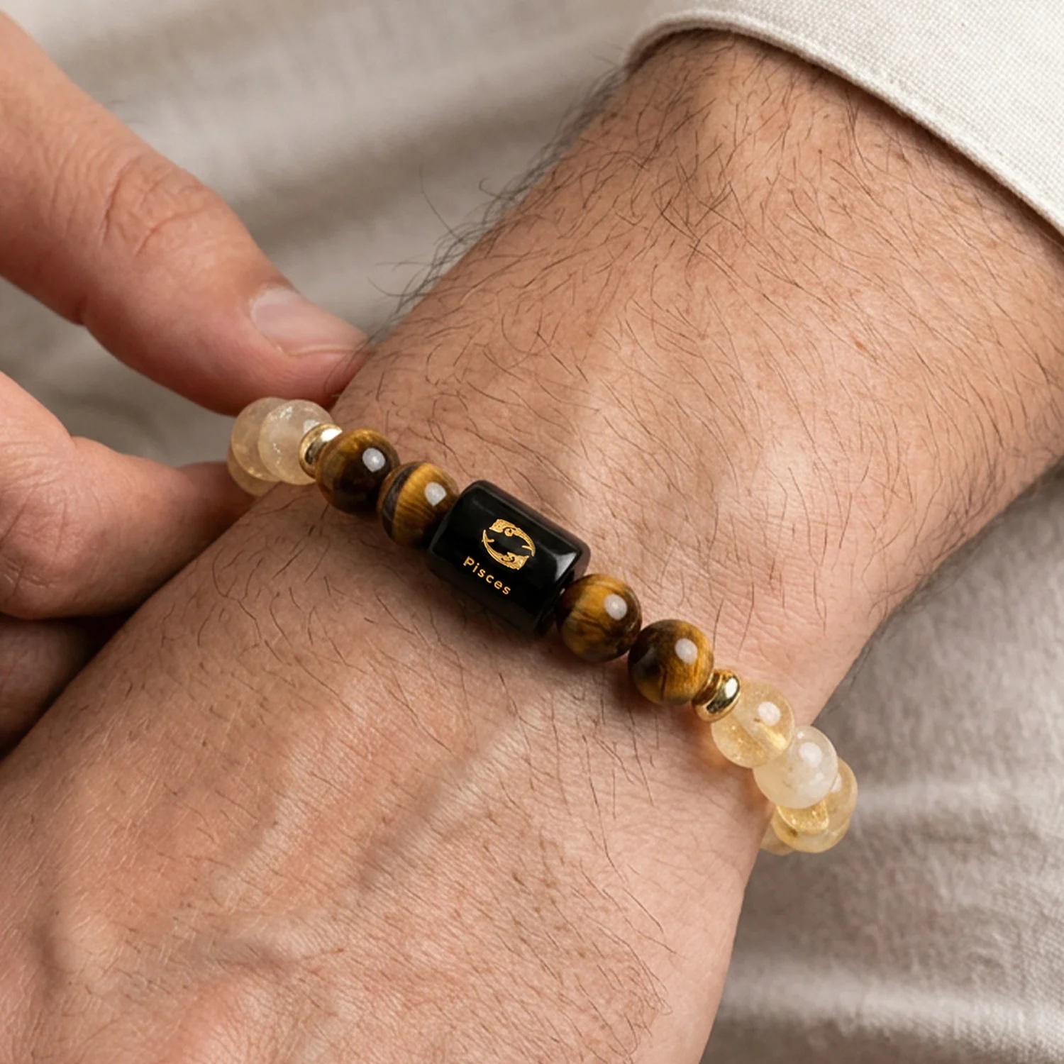 Pisces (मीन राशि) Zodiac Citrine & Tiger Eye Bracelet - Image 3