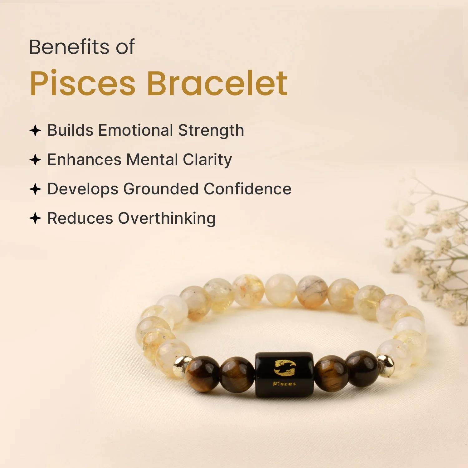 Pisces (मीन राशि) Zodiac Citrine & Tiger Eye Bracelet - Image 6