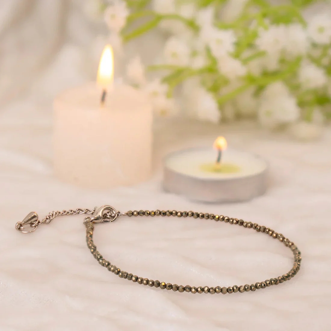 Pyrite Anklet with Free Black Tourmaline Anklet with Evil Eye Charm - Image 4