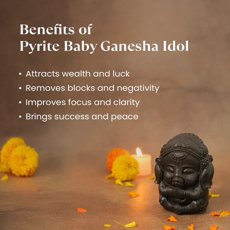 Pyrite Bal Ganesha Idol with FREE Lakshmi Ji Keychain - Image 4