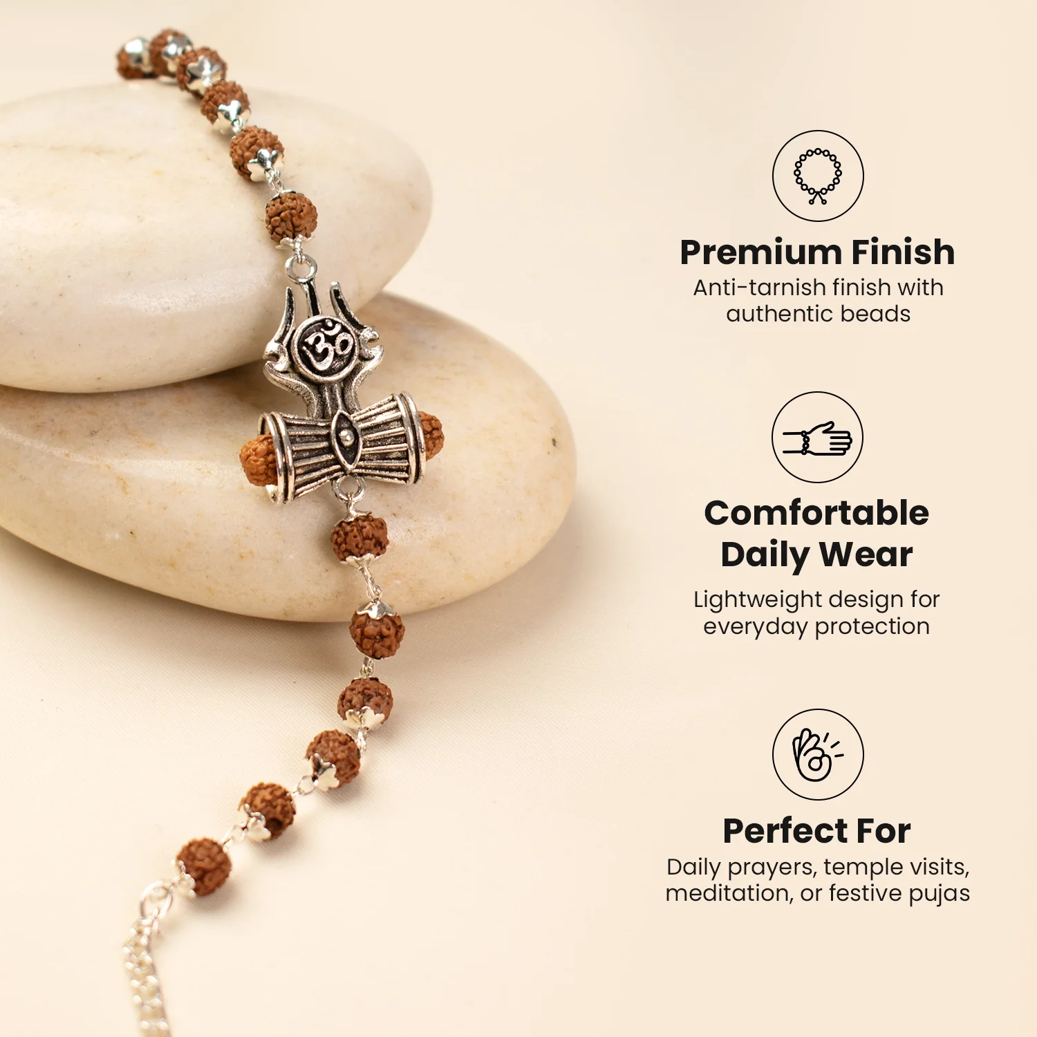 Rinmukteshwar Siddh Om Trinetra Trishul Damru Rudraksha Bracelet - Image 11