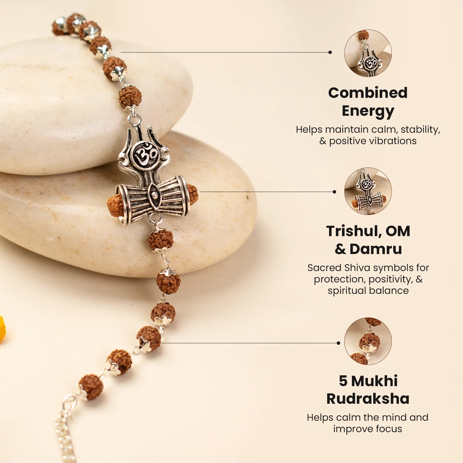 Rinmukteshwar Siddh Om Trinetra Trishul Damru Rudraksha Bracelet - Image 7