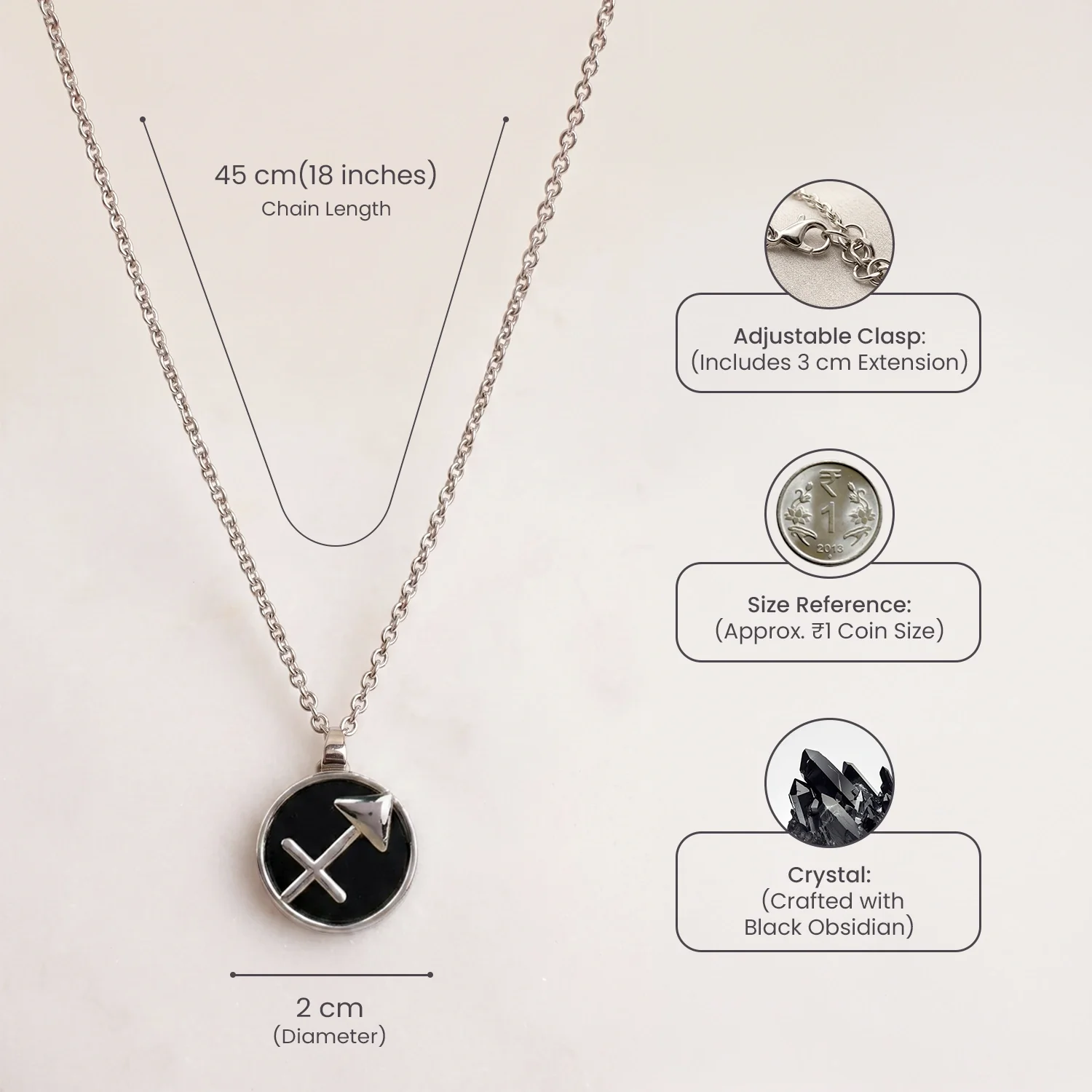 Sagittarius Pendant (धनु राशि) with Black Obsidian - Image 10