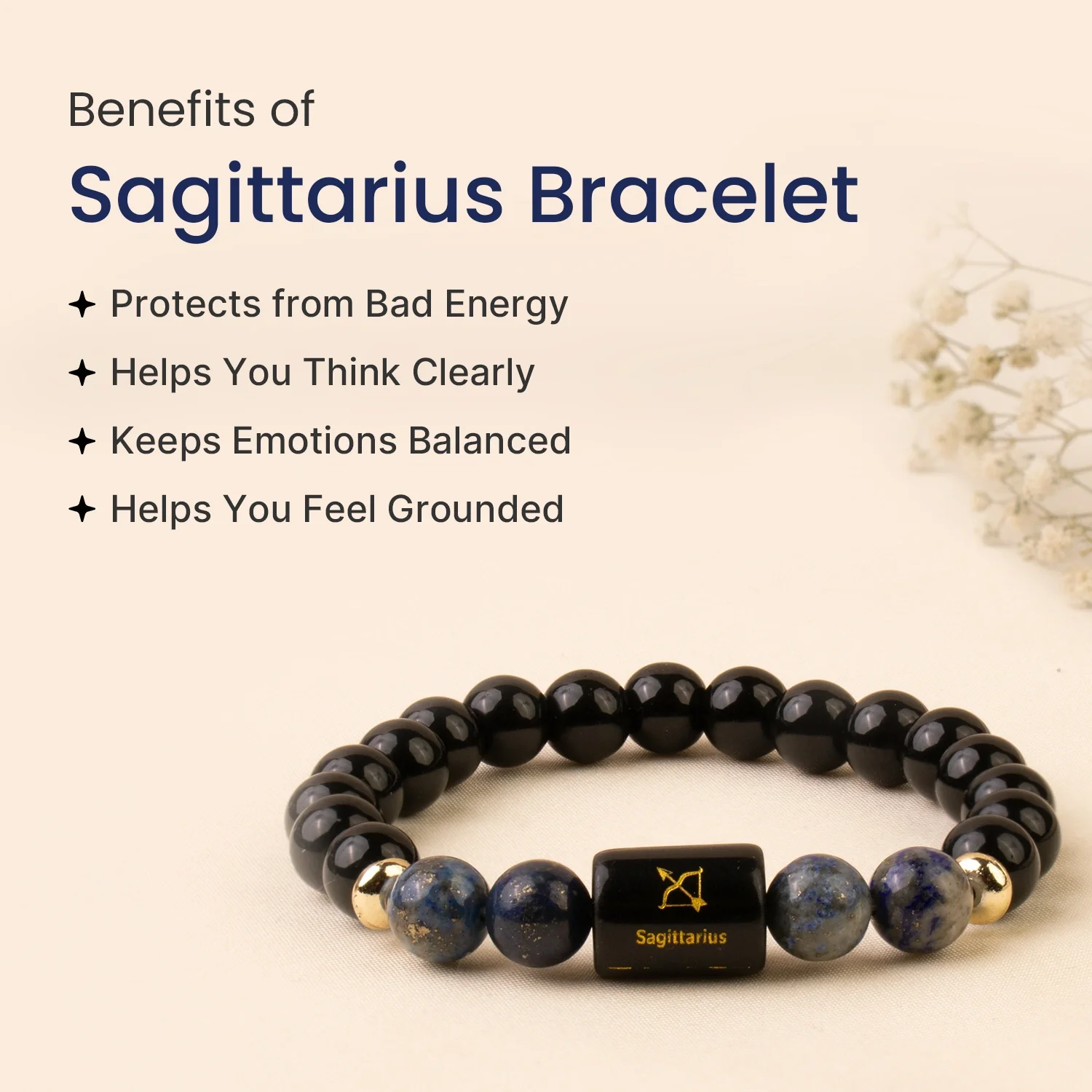 Sagittarius (धनु राशि) Zodiac Black Obsidian & Lapis Lazuli Bracelet - Image 6