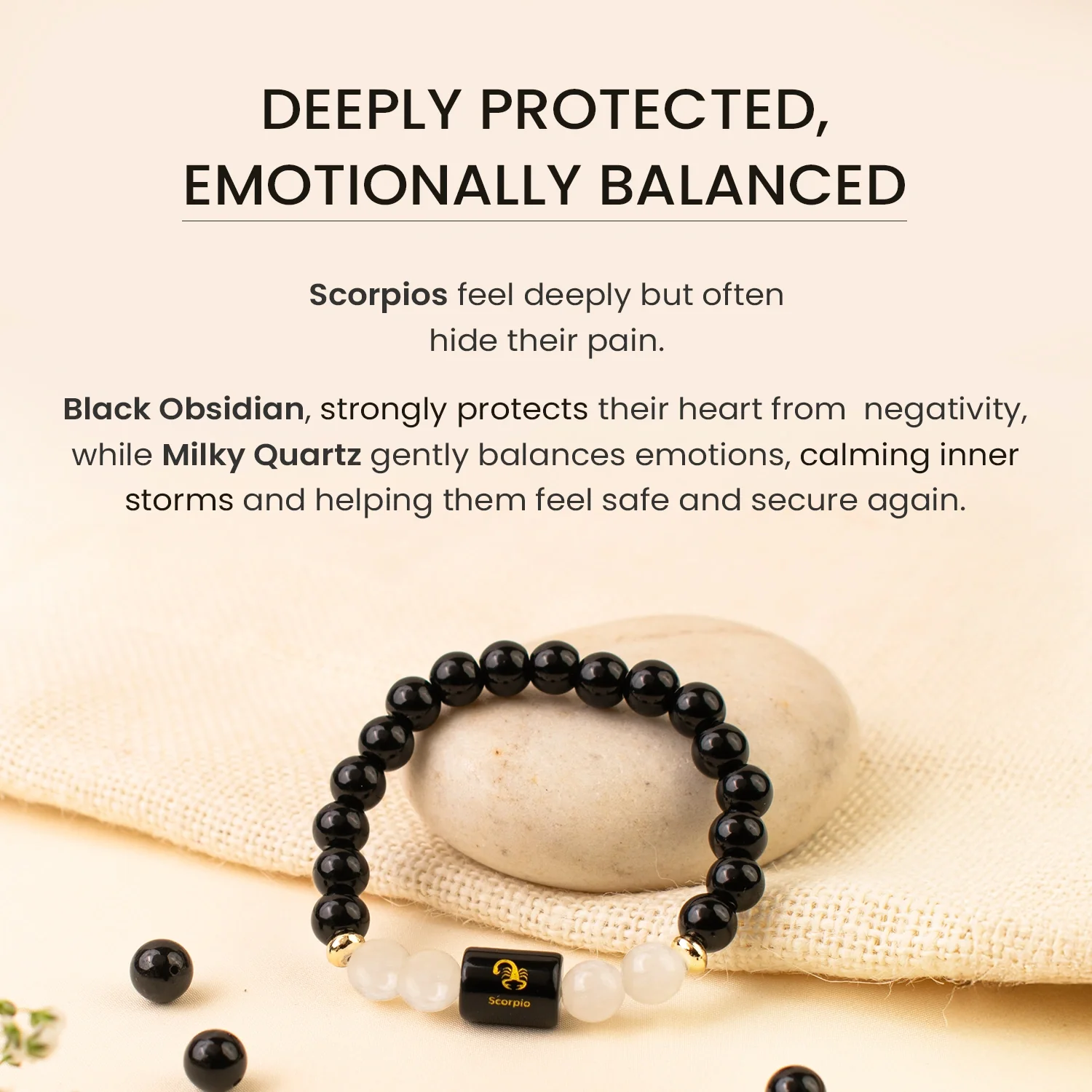Scorpio (वृश्चिक राशि) Zodiac Black Obsidian & Milky Quartz Bracelet - Image 6
