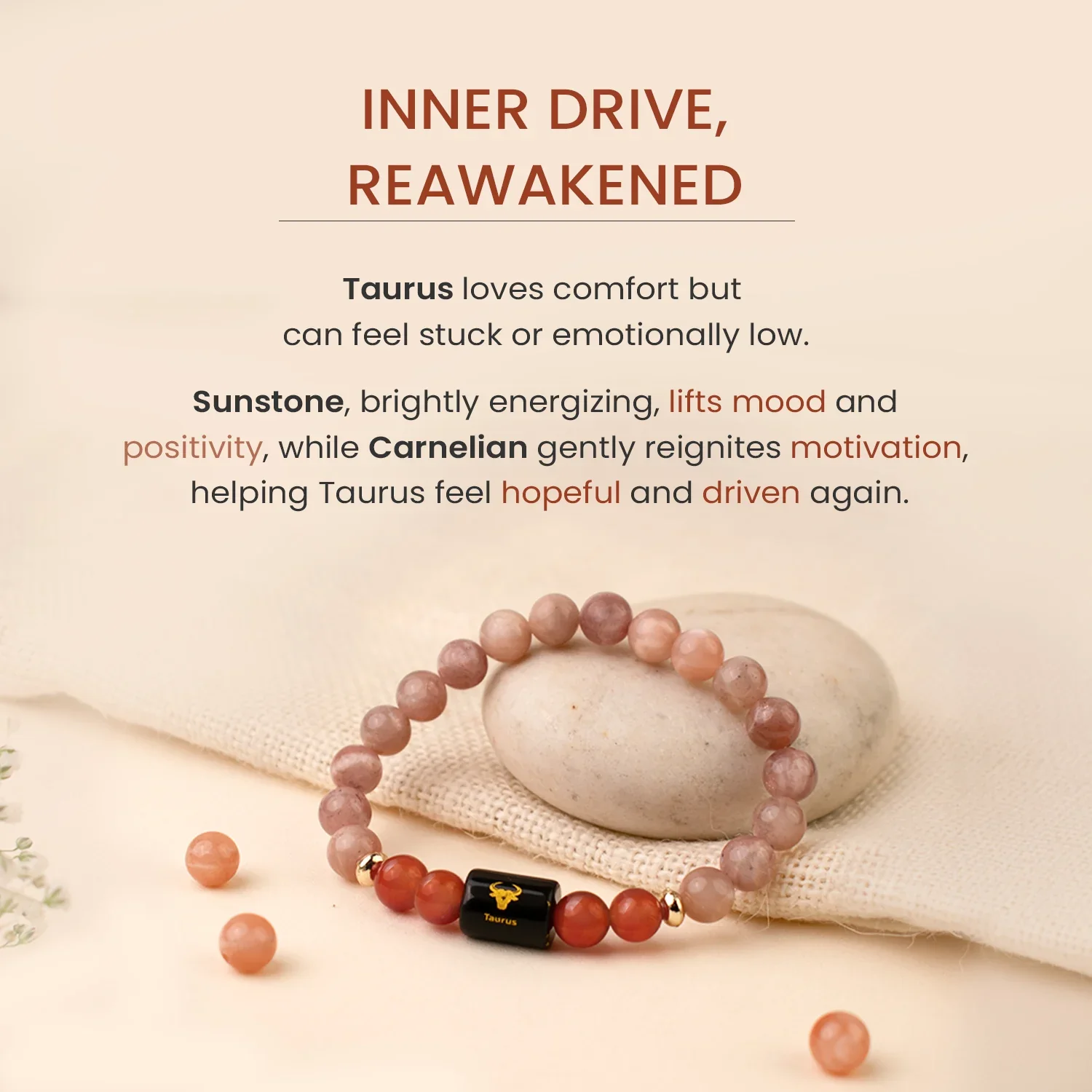 Taurus (वृषभ राशि) Zodiac Sunstone & Carnelian Bracelet - Image 8
