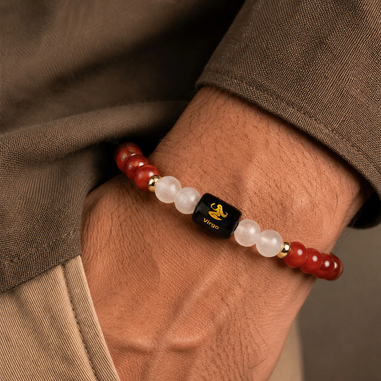 Virgo (कन्या राशि) Zodiac Carnelian & Milky Quartz Bracelet - Image 3