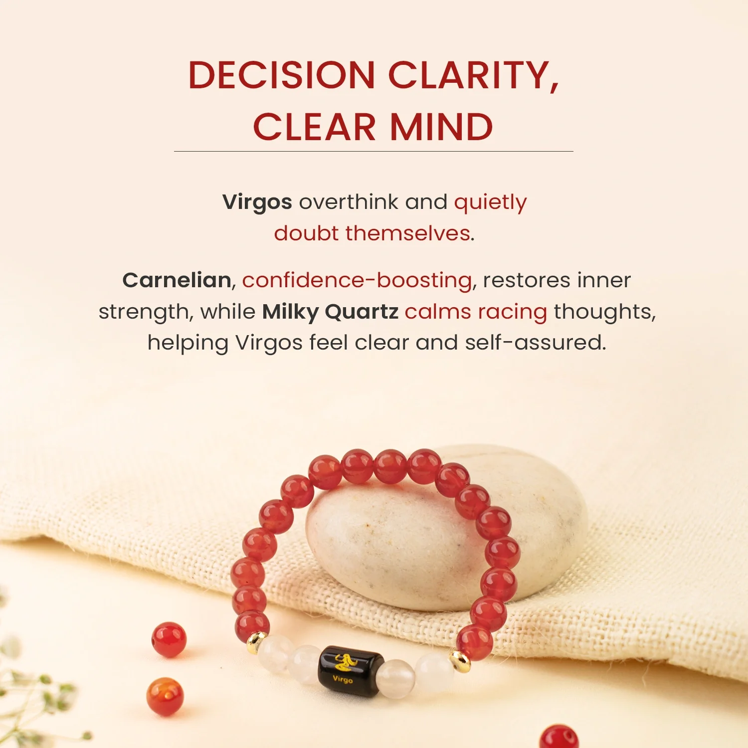Virgo (कन्या राशि) Zodiac Carnelian & Milky Quartz Bracelet - Image 8