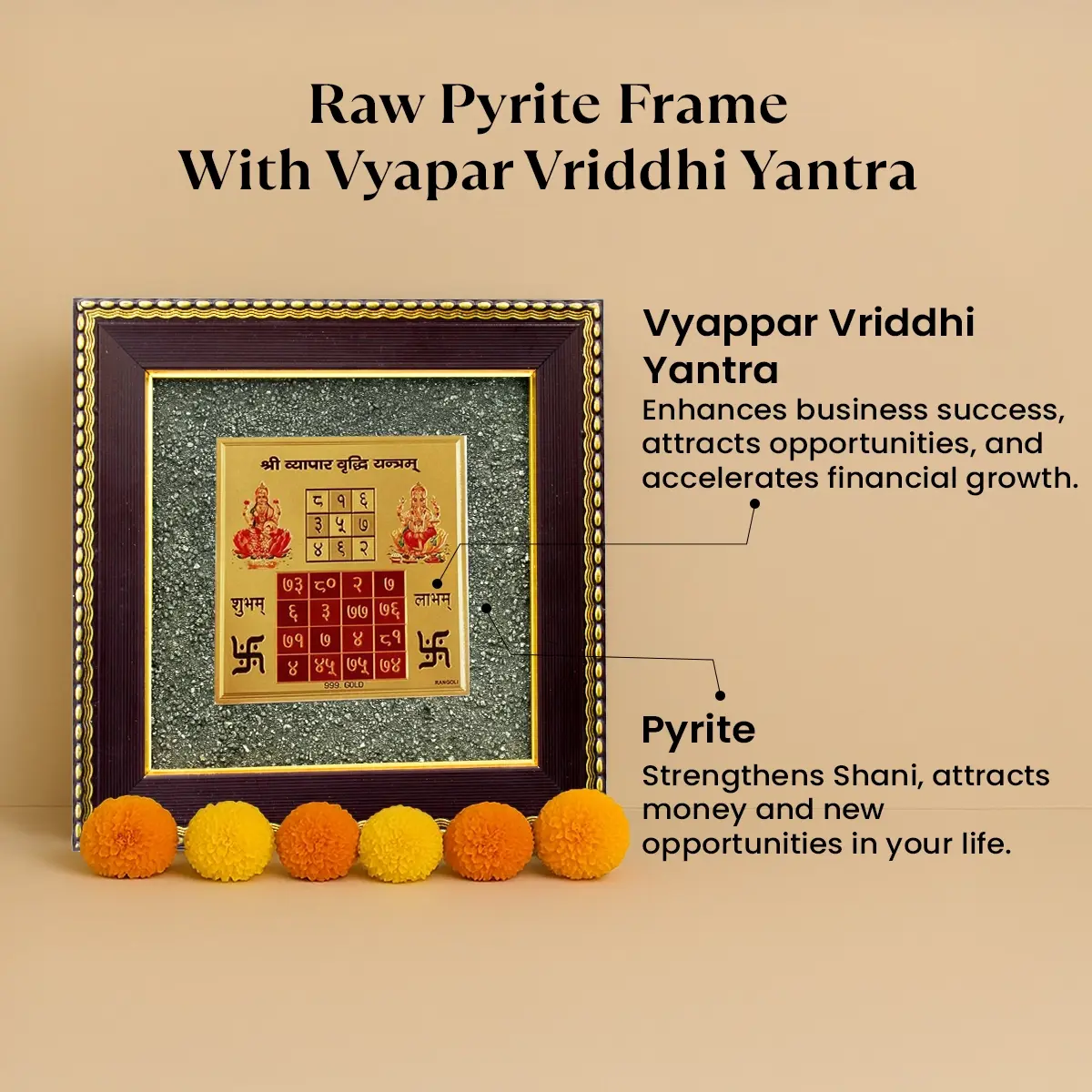 Maha Lakshmi Siddh Vyapar Vridhhi Yantra on Raw Pyrite Frame - Image 3